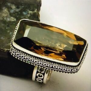 Smokey Topaz Stamped 925 Sterling Silver Ring